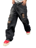 MAVORE Ripped Baggy Black Jeans